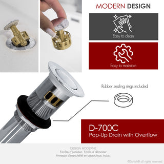 STYLISH Polished Chrome Pop-Up Bathroom Sink with Overflow