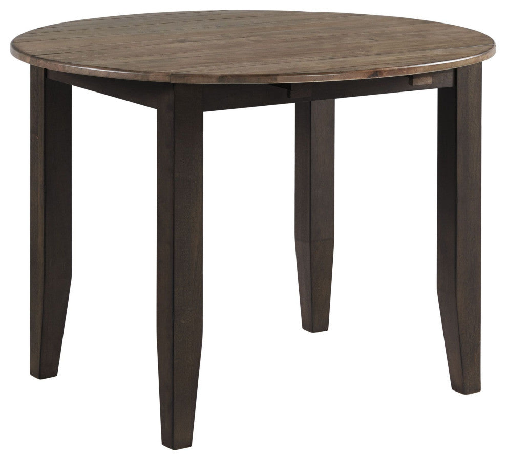 Beacon 42" Wide Round Drop Leaf Table, Black and Walnut