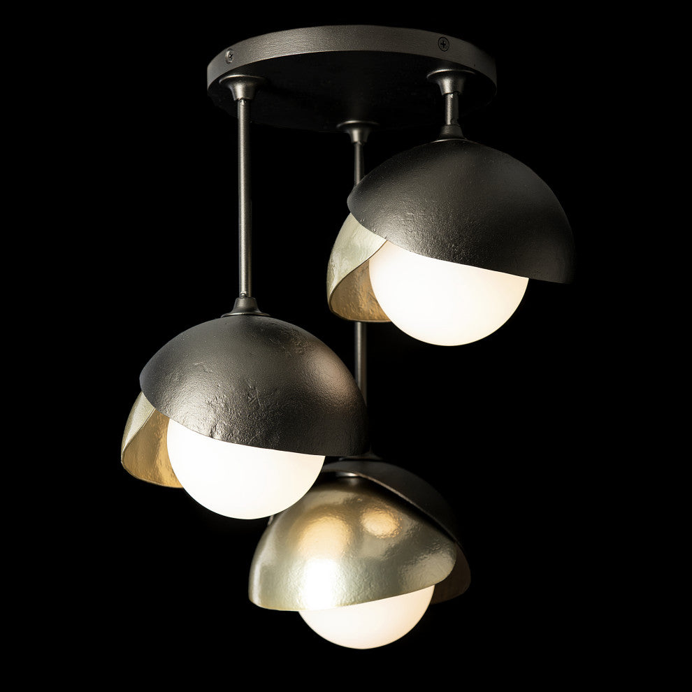 Brooklyn 3-Light Double Shade Semi-Flush, Oil Rubbed Bronze, Modern Brass
