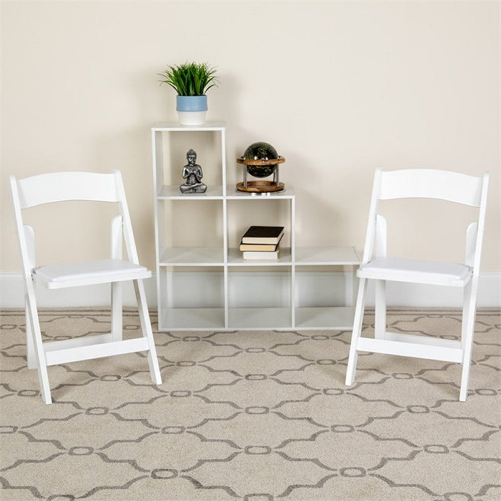 2 Pack HERCULES Series Wood Folding Chair With Vinyl Padded Seat, White