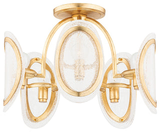 Danes 5-Light Semi Flush, Vintage Gold Leaf Frame, Glass Shade