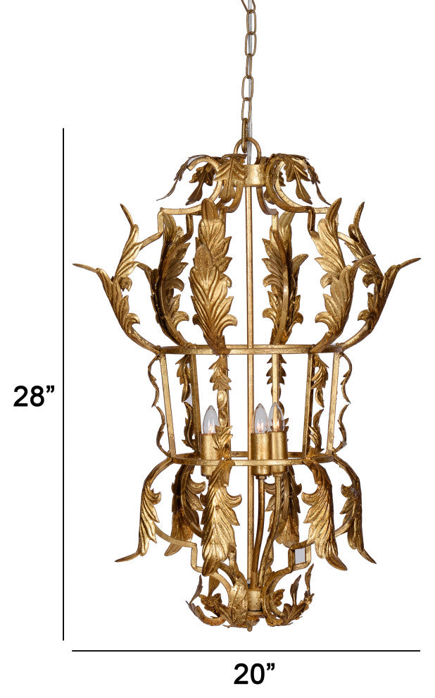 Benzara BM285187 Luxury Grade 3 Light Chandelier, Acanthus Leaf, Gold Finish