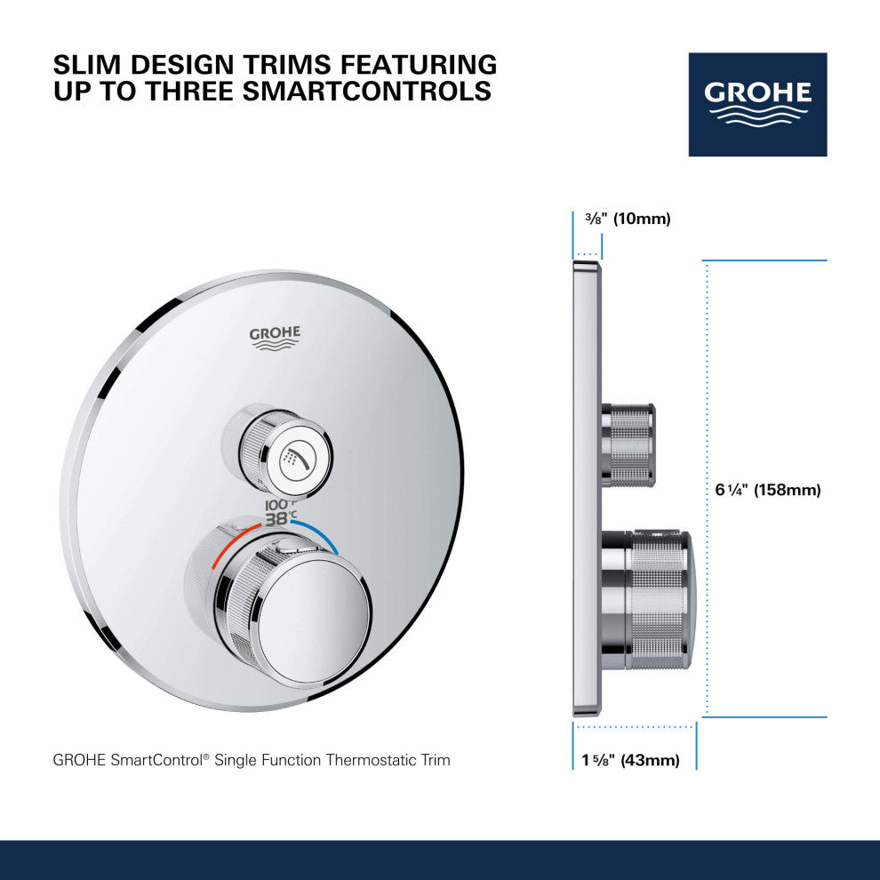 Grohe 29 136 Grohtherm Single Function Thermostatic Valve Trim - Hard Graphite