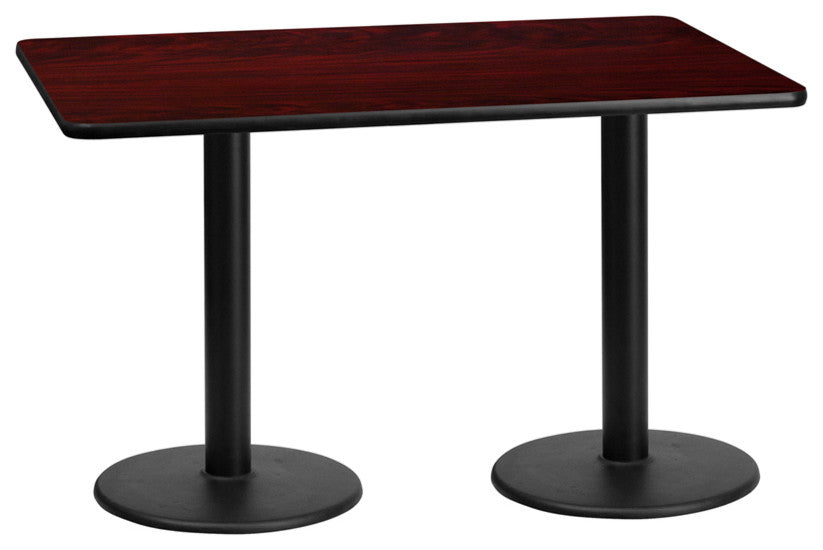 30'' x 60'' Rectangular Mahogany Laminate Table Top with 18'' Round  Bases