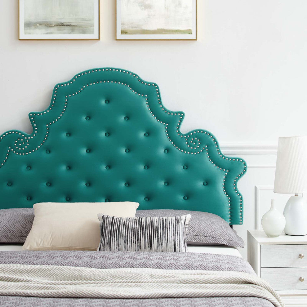 Tufted Platform Bed Frame, Twin Size, Velvet, Teal Blue, Modern Contemporary