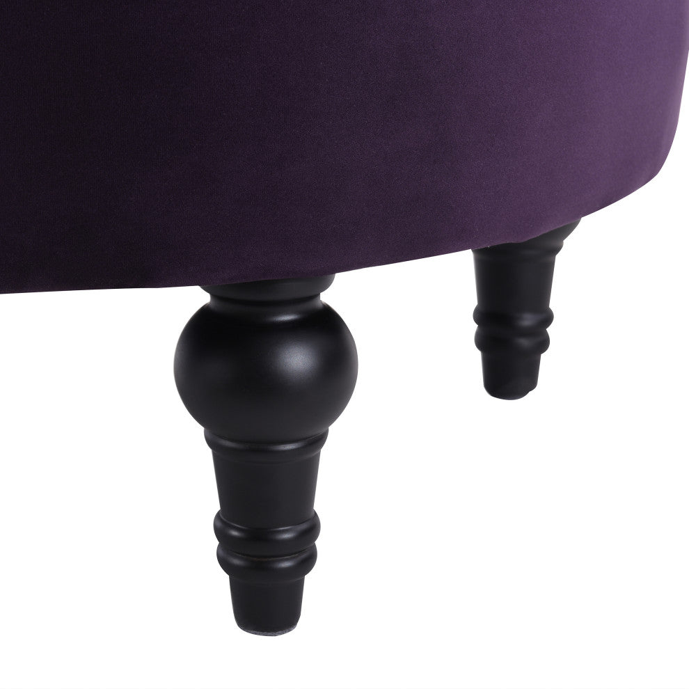 La Rosa Tufted Round Ottoman, Purple Velvet