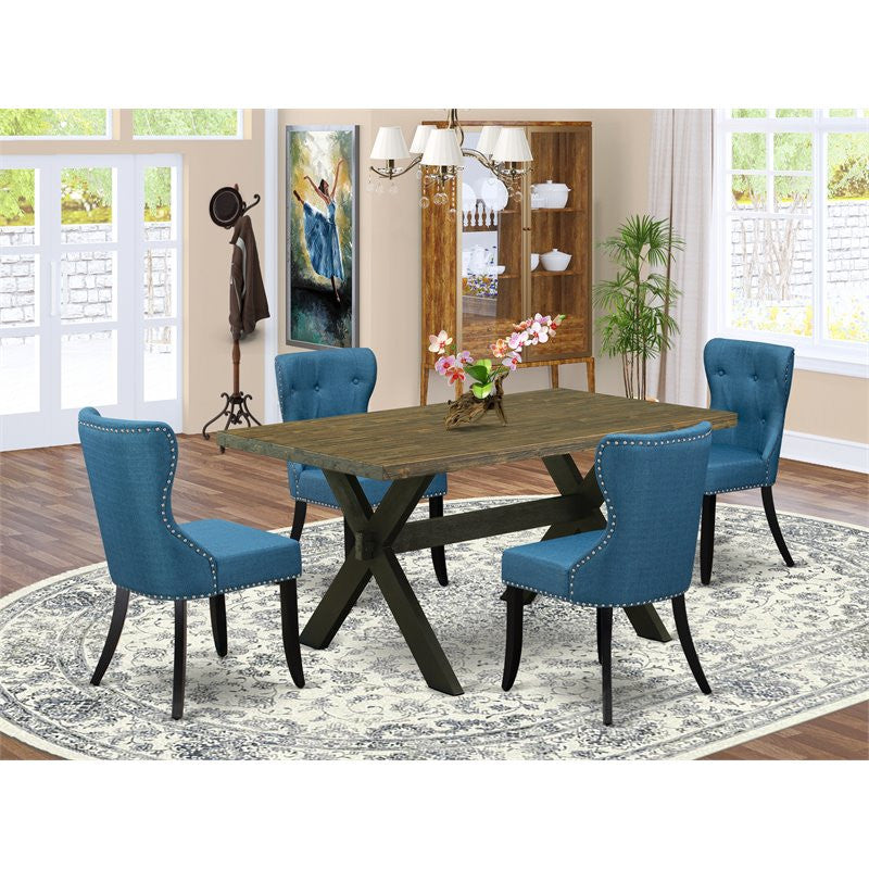X676Si121-5, 5-Piece Dining Set, 4 Chairs, Table Top and Wooden Cross Legs