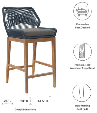 Wellspring Outdoor Patio Teak Wood Bar Stool, Blue Graphite
