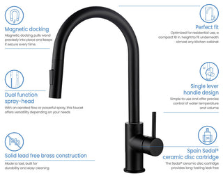 Circular Single Handle Pull Down Kitchen Faucet, Matte Black