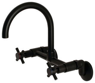 Kingston 8" Adjustable Center Wall Mount Kitchen Faucet, Matte Black
