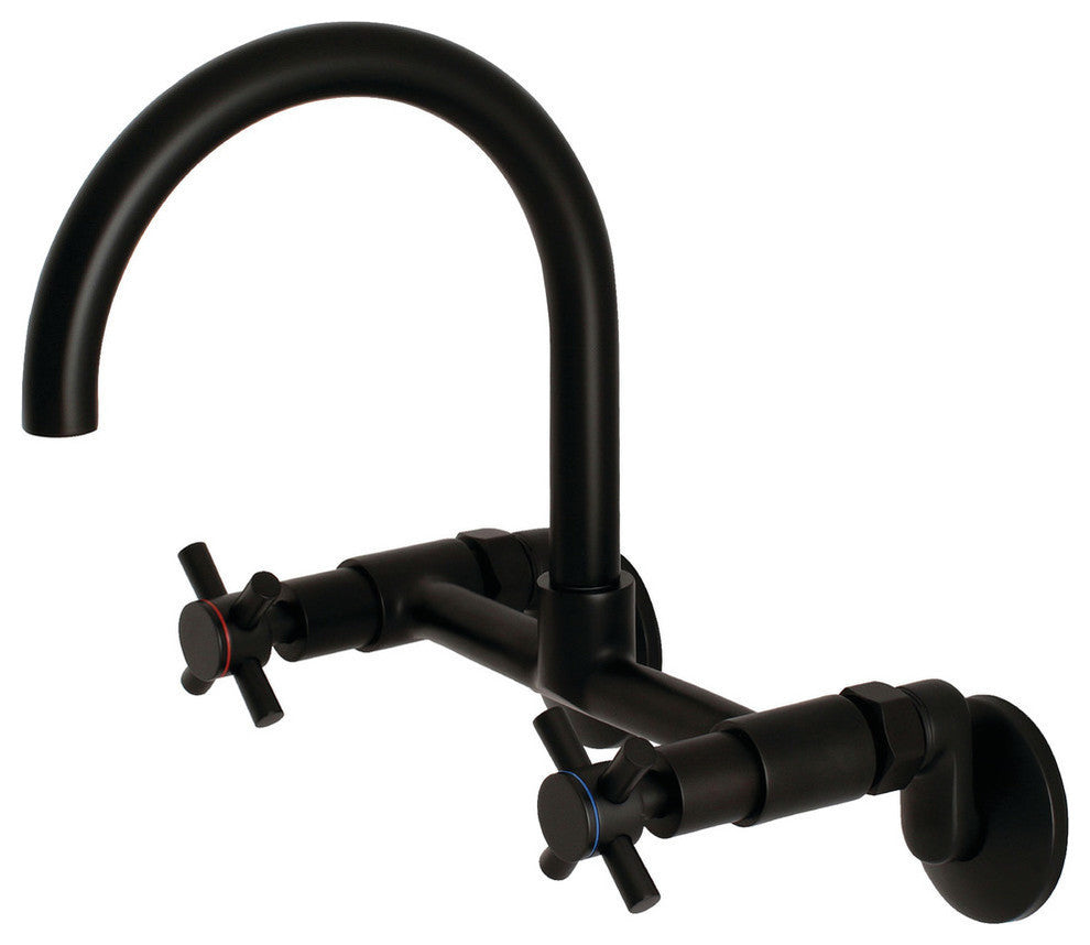 Kingston 8" Adjustable Center Wall Mount Kitchen Faucet, Matte Black