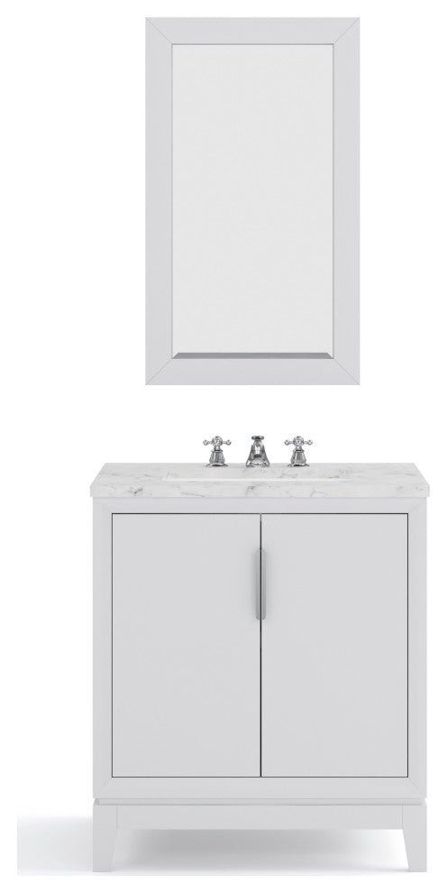 Elizabeth 30" Single Sink Carrara White Marble Vanity, Pure White
