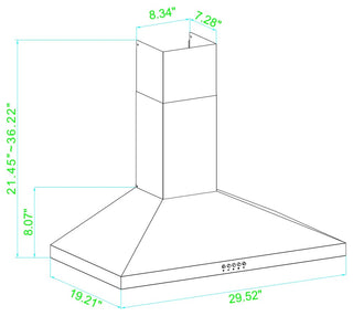 Winflo Convertible Wall-Mount Range Hood, Stainless Steel, 30"