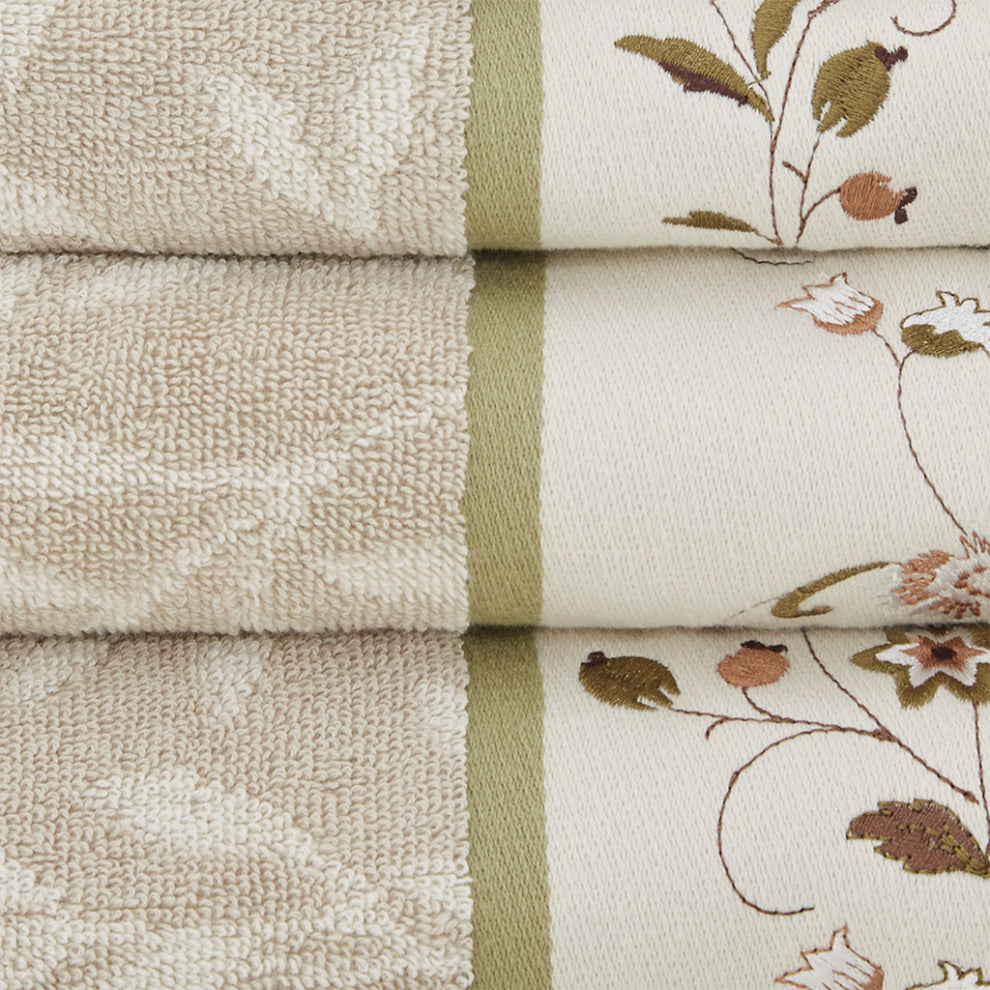 Madison Park Serene Embroidered Cotton Jacquard 6-Piece Towel Set, Green