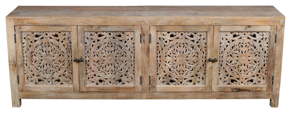 Carter Weatherly 4-Door Mango Solid Wood Media Cabinet, Natural