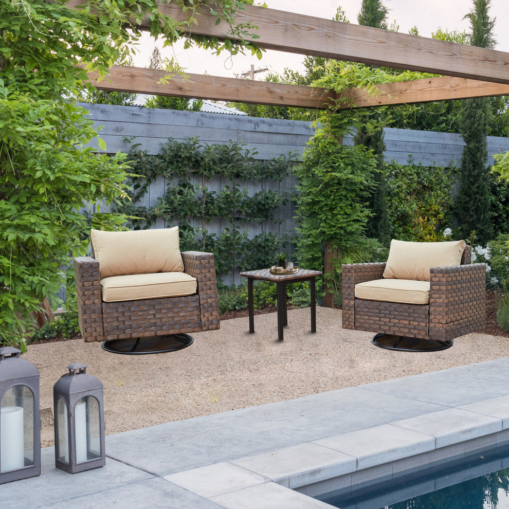 Outdoor Swivel Rocker Patio Chair Rattan Conversation Sets with Coffee Table, Coffee