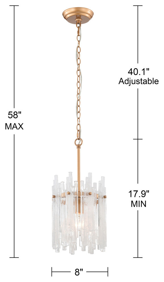 Eva 1 Light Clear Glass Bars Drum Chandelier, Shiny Bronze Finish