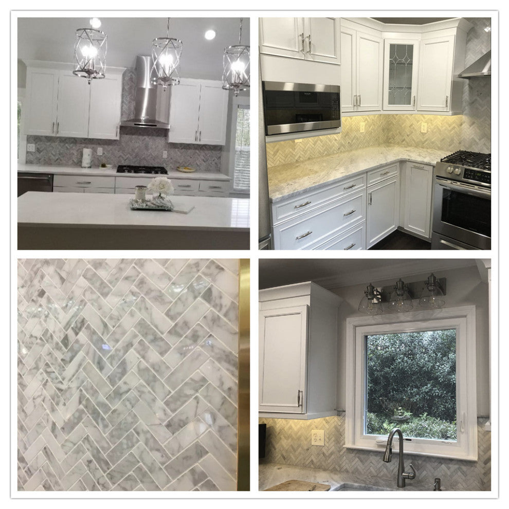 Herringbone Carrara Marble Tile Carrera Venato Mosaic Tile Polished, 1 sheet