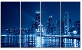 "Blue Chicago Skyline Night" Canvas Print, 4 Panels