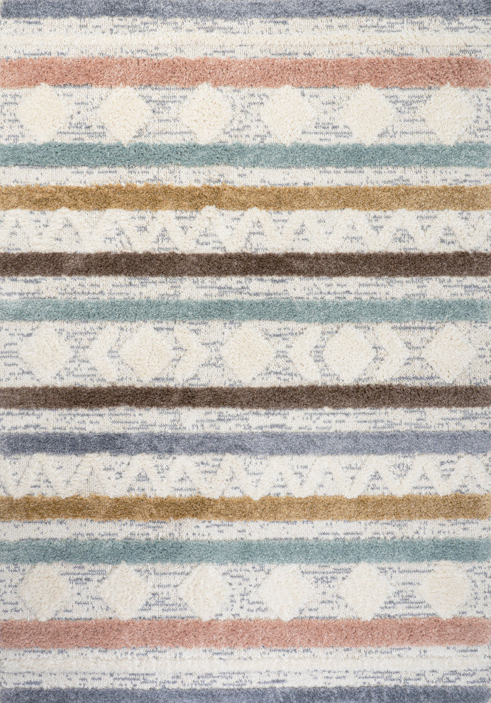 Faiza Moroccan Striped Geometric High-Low Runner Rug, 5 X 8