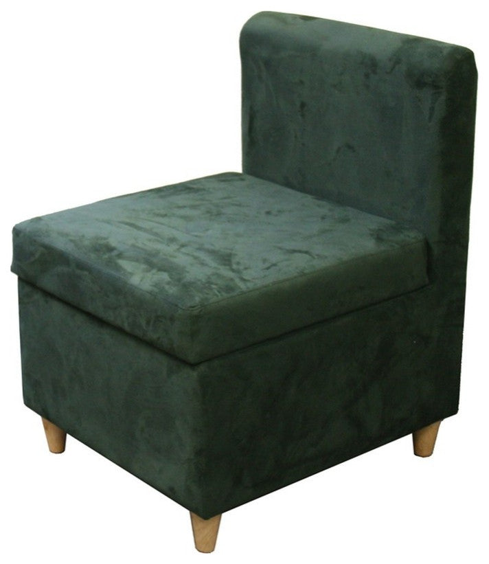 29" Mod Dark Green Microfiber Armless Accent Chair With Storage