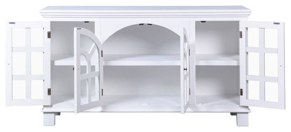 Vermont Sideboard White Wood Cabinet With 4 Doors With Glass