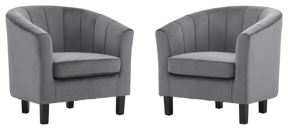 Tufted Armchair Accent Chair, Set of 2, Velvet, Gray, Modern, Lounge