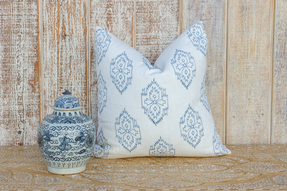 White Chimalli Aztec Block Print Pillow