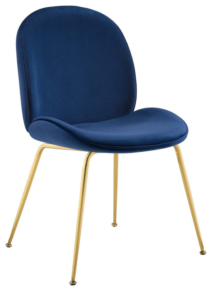 Navy Scoop Gold Stainless Steel Leg Performance Velvet Dining Chair