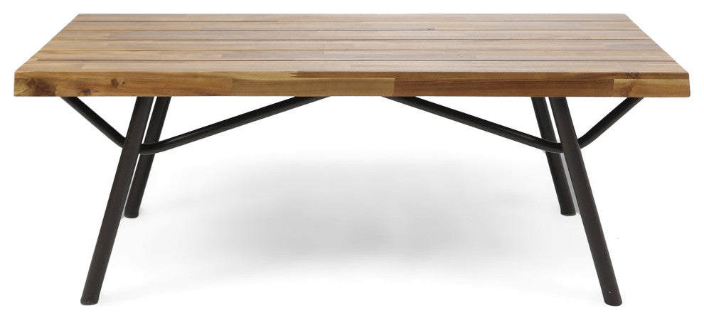 GDF Studio Nora Outdoor Acacia Wood Chat Set, Teak Finish/Dark Gray