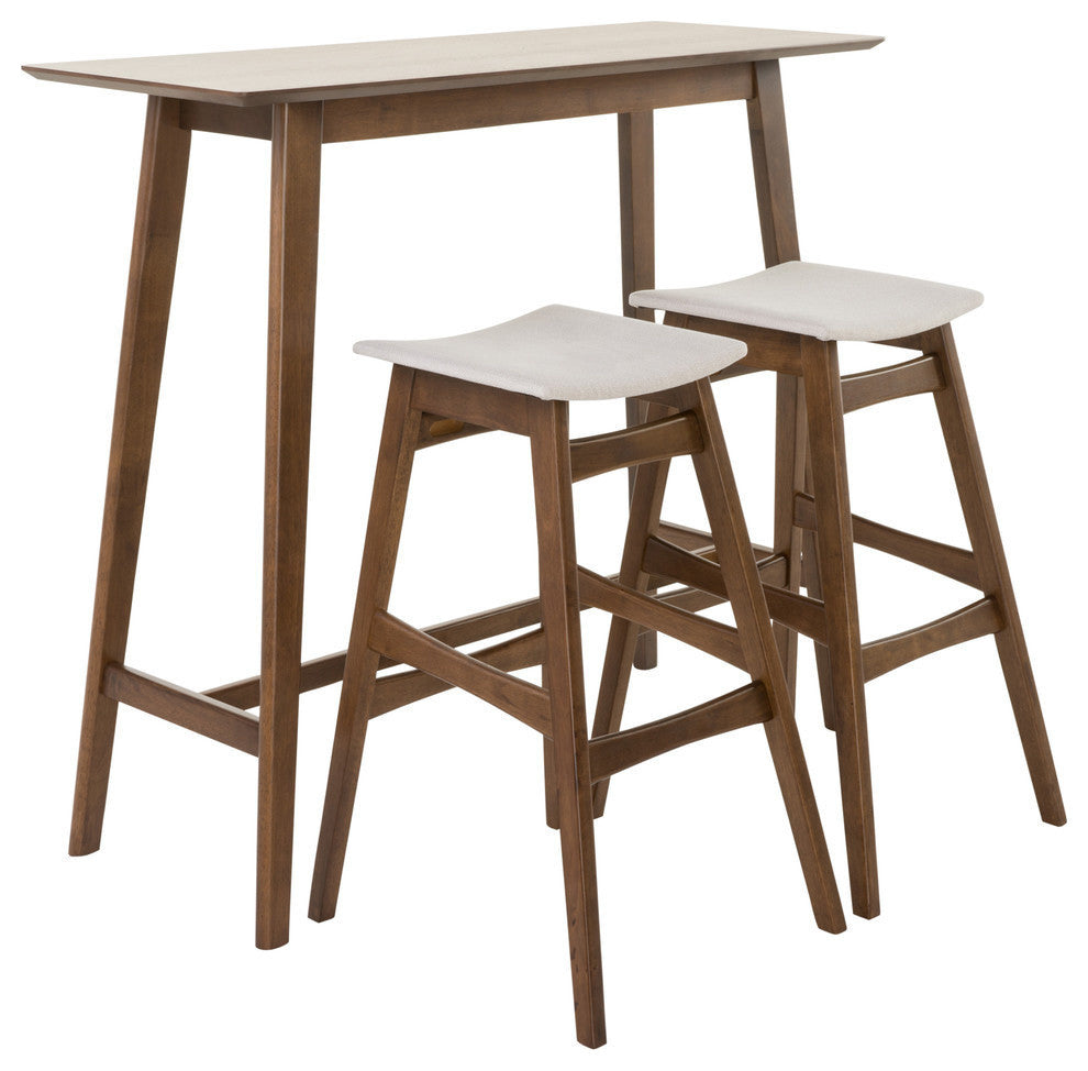 GDF Studio 3-Piece Ethel Natural Walnut Finish Rectangular Bar Set, Light Beige