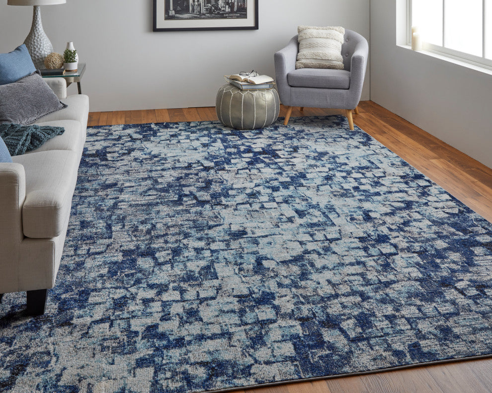 Weave & Wander Adelmo Abstract Contemporary Rug, Navy/Blue, 3'x5'