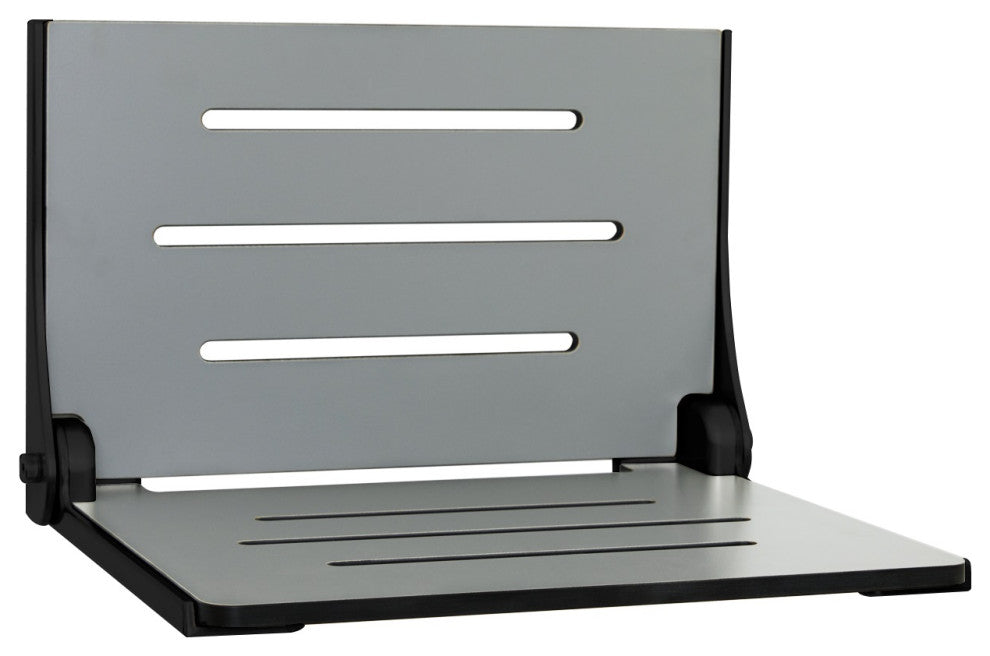 Silhouette Folding Wall Mount Shower Bench Seat, Gray Seat, Matte Black Frame