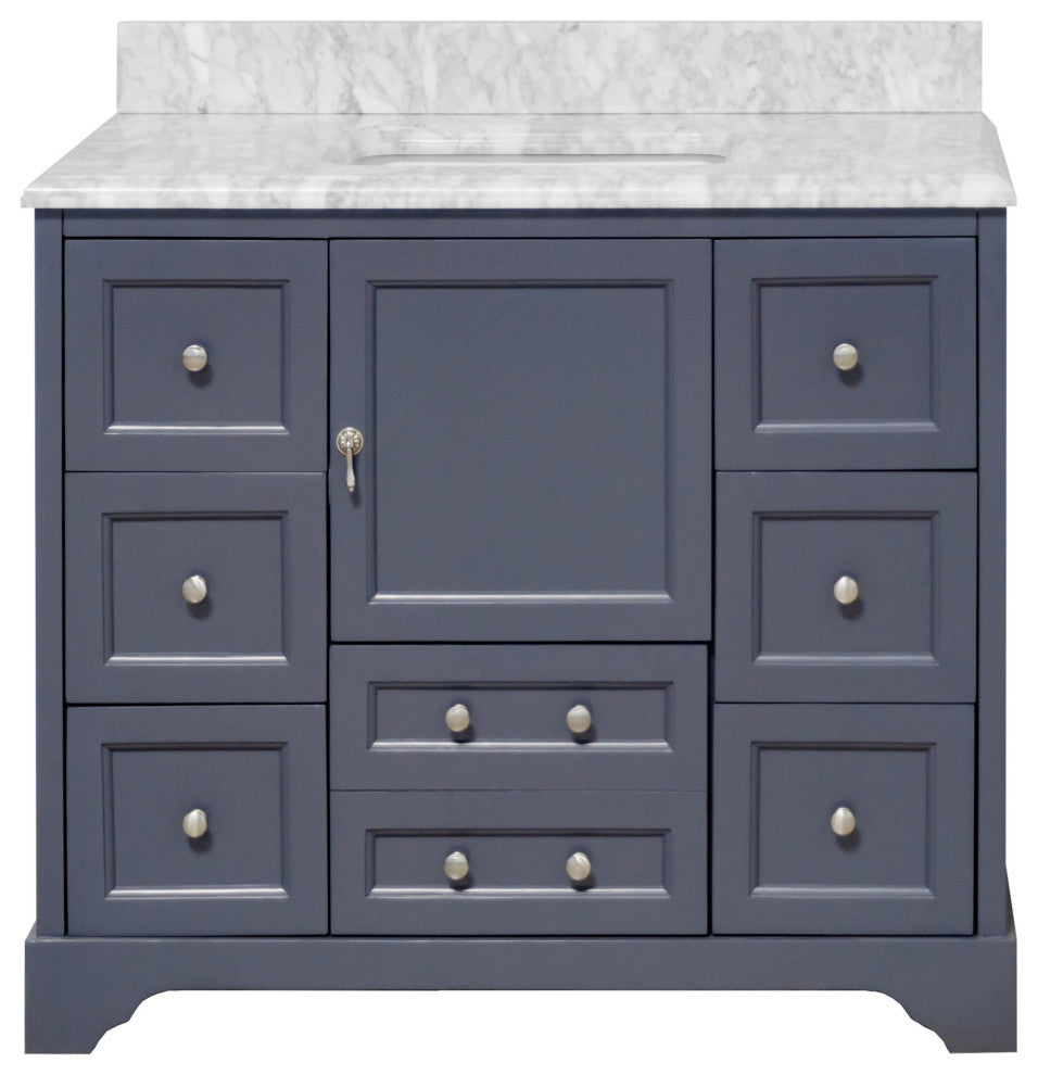 Madison 42" Bathroom Vanity, Marine Gray, Carrara Marble