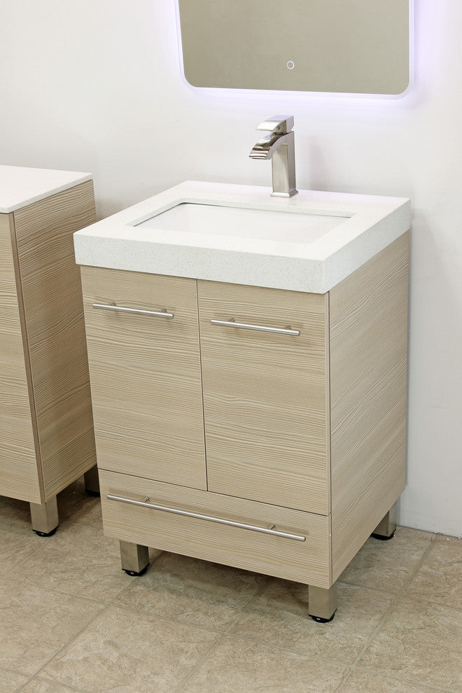 Windbay 24" Freestanding Vanity, Tan, White Integrated Sink and Countertop