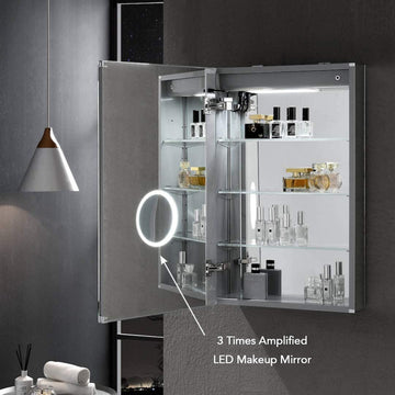 LED Medicine Cabinet With Defog, Dimmer, Makeup Mirror, Outlets, 24/L/3x