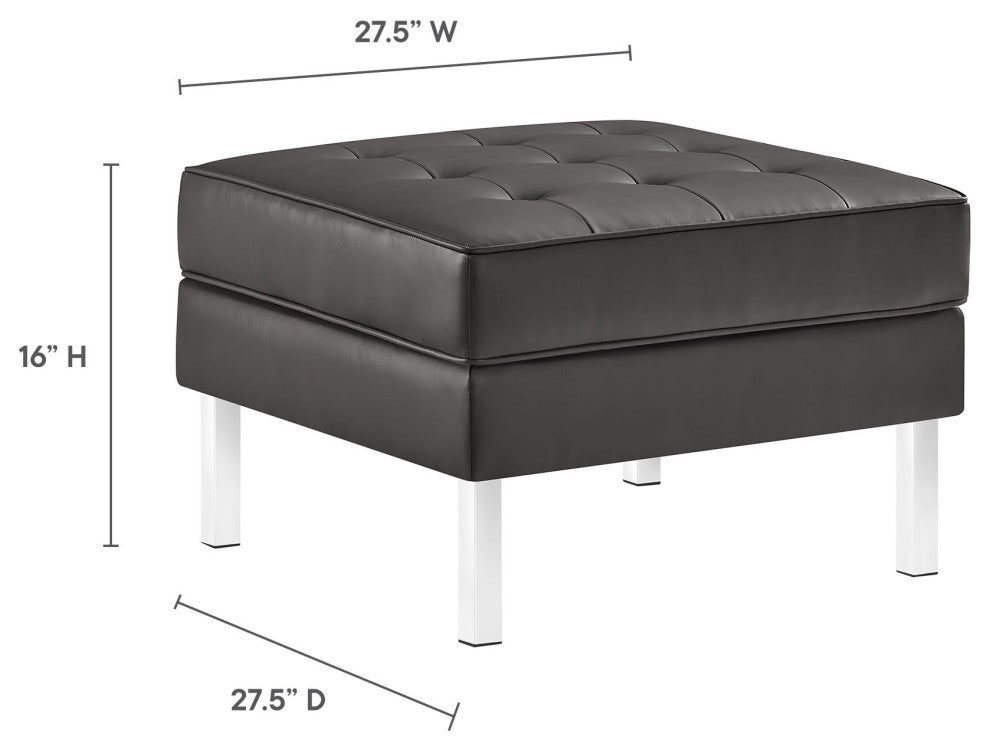 Modern Living Lounge Accent Chair Ottoman, Faux Vinyl Leather, Black Silver, Gray
