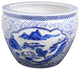 Blue and White Asian Porcelain Garden Pot Painted Landscape, 10
