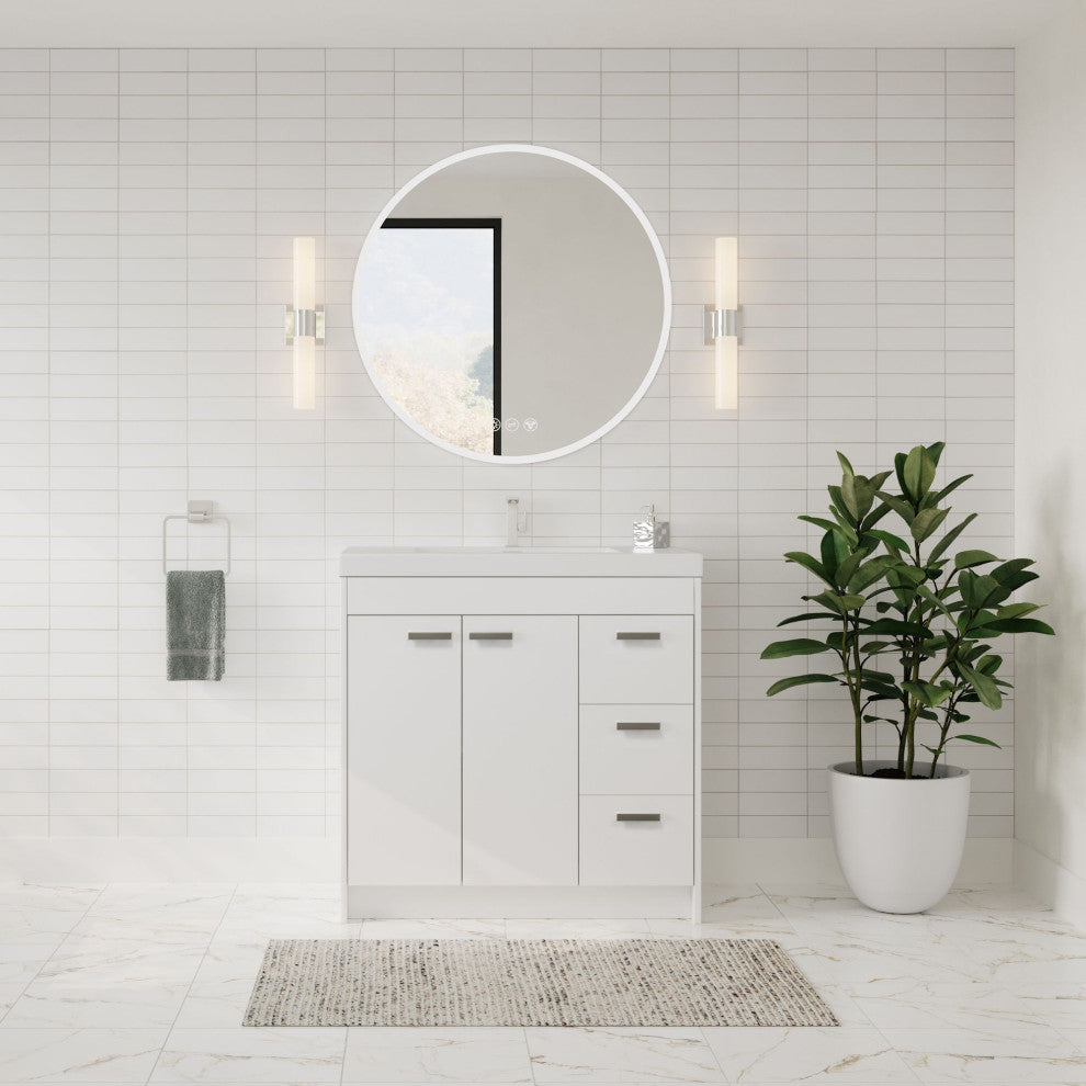 The Ashland Bathroom Vanity, White, 36", Single Sink, Freestanding
