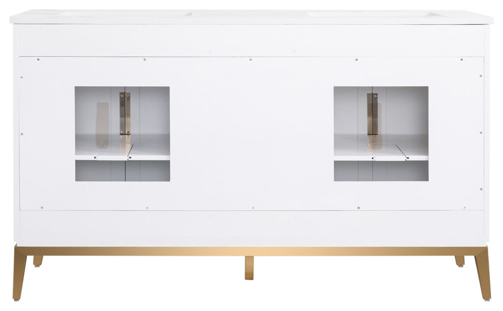 Alison Freestanding Bathroom Vanity with Italian Carrara White Marble Top, White, 60"