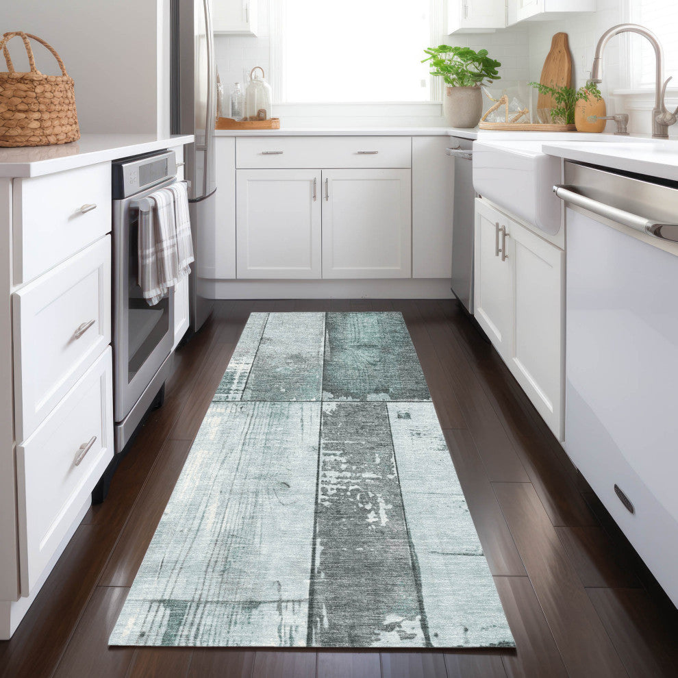 Machine Washable Indoor/Outdoor Chantille ACN1877 Teal 2'3" x 7'6" Runner Rug