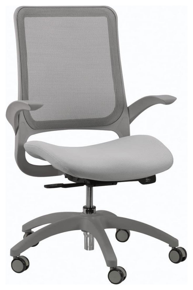Modern Office Chair, Cushioned Waterfall Seat With Breathable Mesh Back, Grey