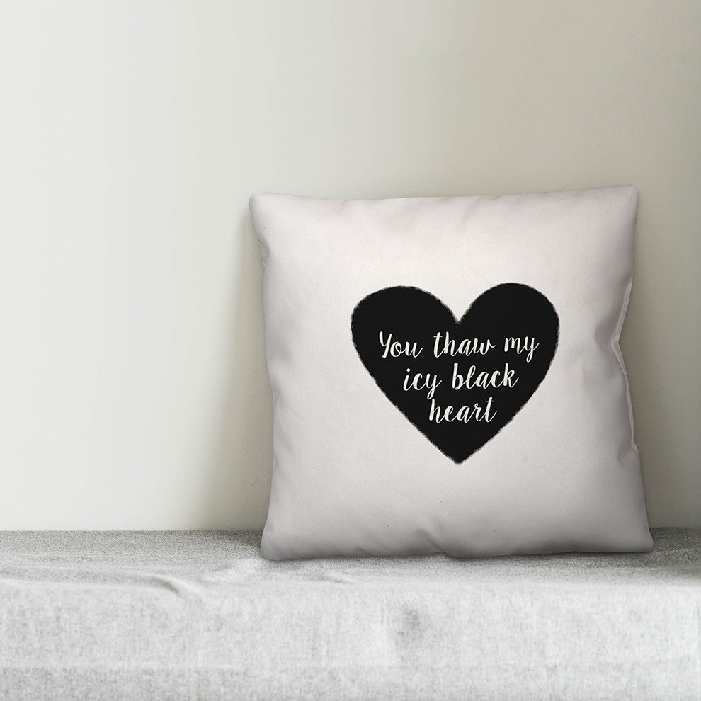 Icy Black Heart 16x16 Throw Pillow