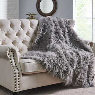 Mongolian Faux Fur Throw, Gray, 50"x60"