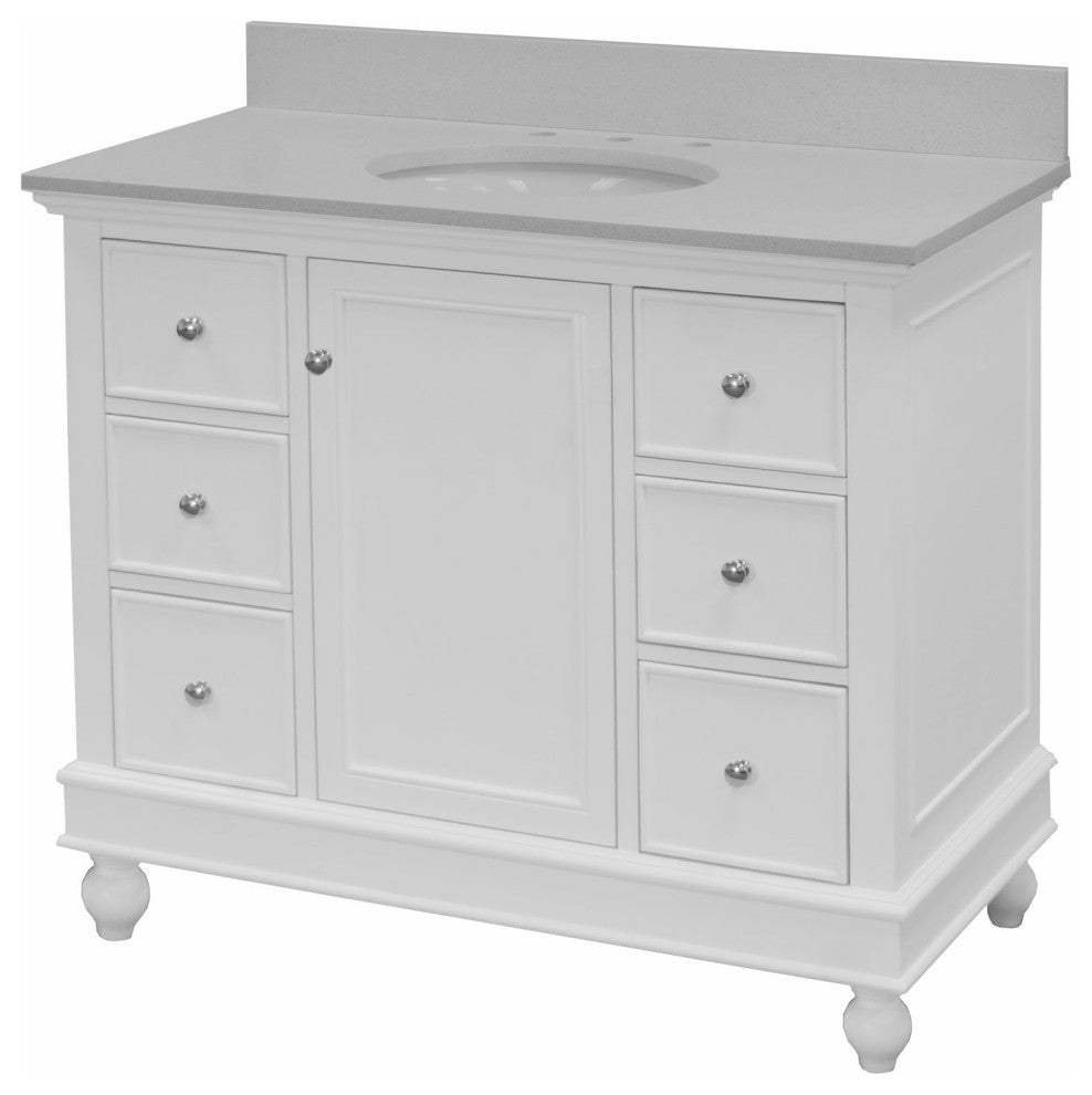 Bella 42" Bathroom Vanity, White, Quartz