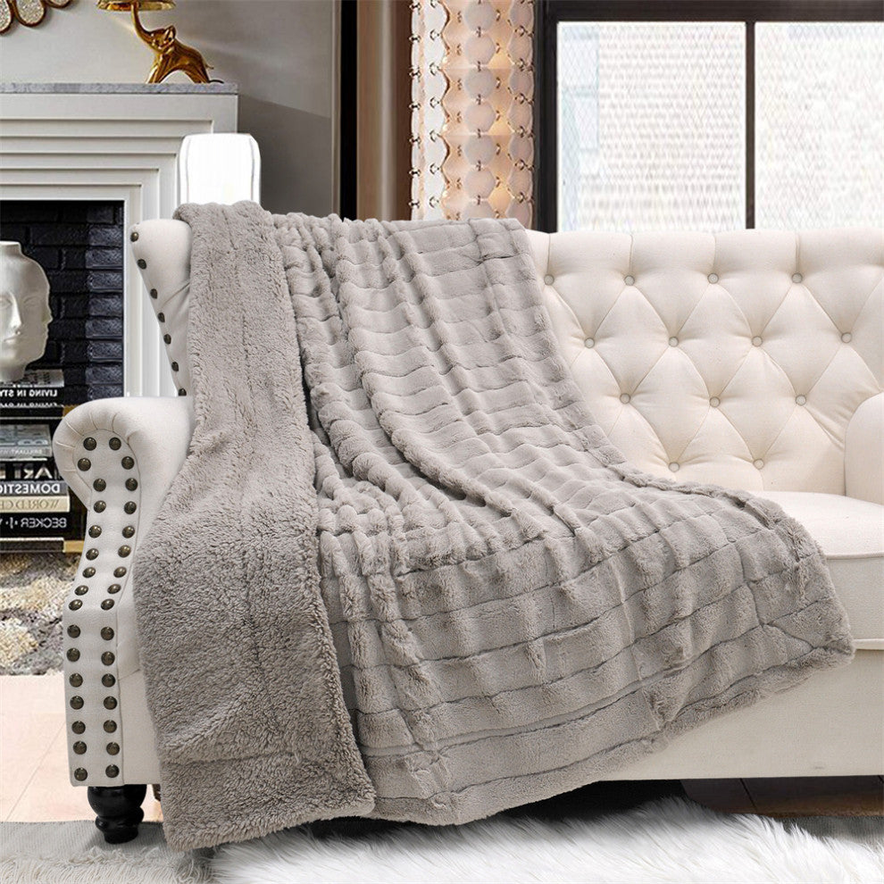 Super Mink Faux Fur Throw Blanket, Pure Cashmere, 50"x60"