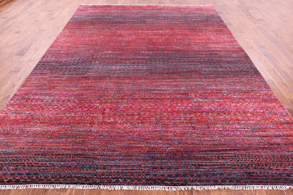 9' 3" X 11' 9" Savannah Grass Hand Knotted Wool & Silk Rug - Q15963
