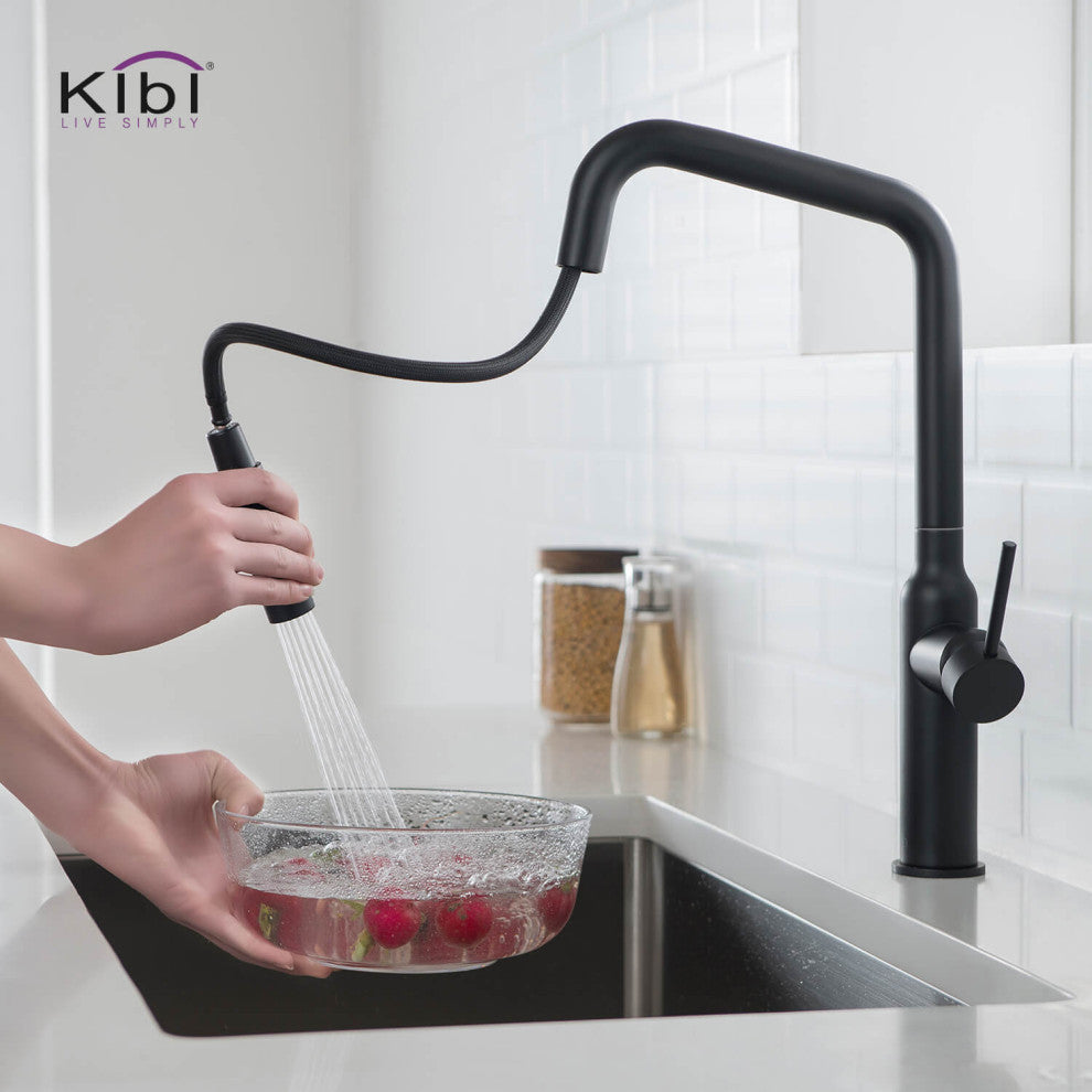 Macon Single Handle Pull Down Kitchen Faucet, Matte Black, W/ Soap Dispenser