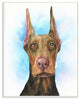 Cute Doberman Dog Pet Animal Blue Watercolor Painting, 10"x15"