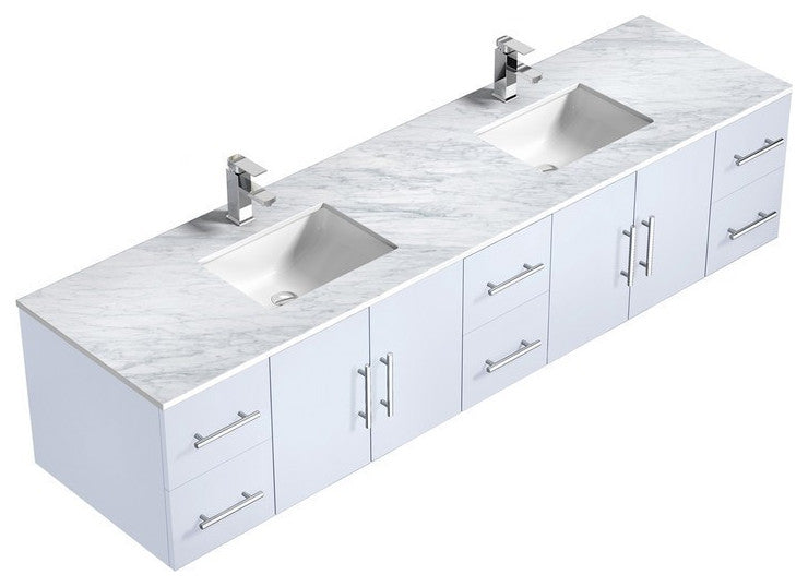 Geneva Transitional Glossy White 84" Double Vanity Set